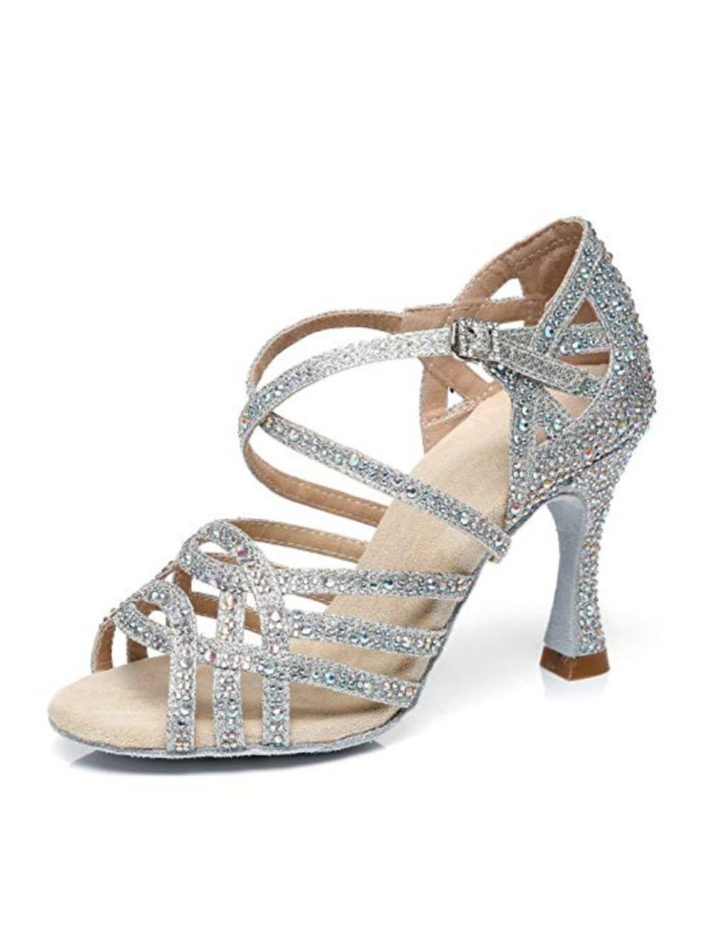 Rhinestone Ballroom Dance Heels Suede Sole Peep Toe